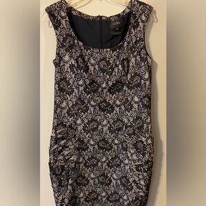 CENA sleeveless black and silver floral lace midi dress "Pamela Fit" size 14